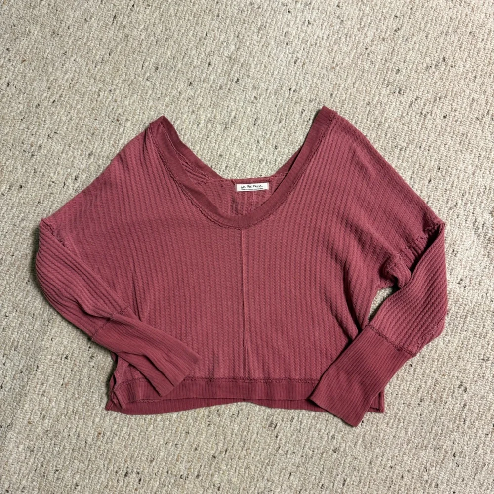 We The Free New Magic Waffle Knit Thermal Long Sleeve Top in Cowboy Size Large - Picture 6 of 8